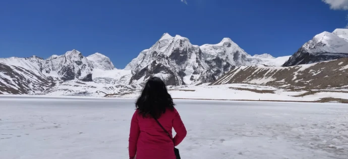 Snow covered Gurudongmar Lake in North Sikkim winter
